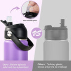 24oz Insulated Stainless Steel Water Bottle, Wide Mouth Double Wall Vacuum, Silicone Straw, Sweat & Leak Proof, BPA Free Insulated Water Flask for Travel, Purple & Black