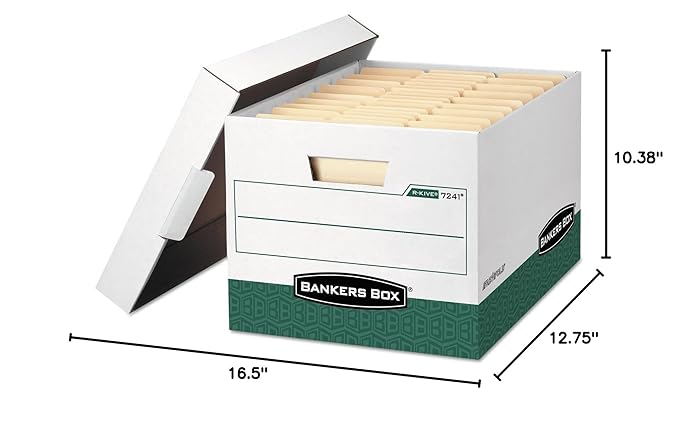 Bankers Box 12-Pack R-Kive Heavy Duty File Storage Boxes with Lids, FastFold Assembly, Letter/Legal, (07241)