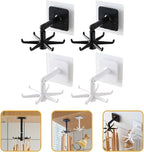 PRETYZOOM 4pcs 360-degree Rotatable Kitchen Utensil Hooks Under Cabinet Hanging Holder Set, No Drilling Wall Mount Hook for Kitchen Organization, Black and White