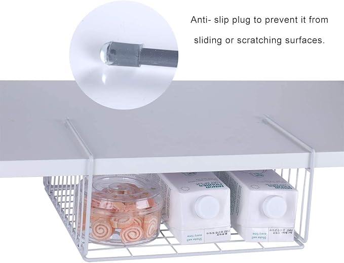 SUFAUY Under Shelf Basket Storage, 2-Pack Under Cabinet Hanging Wire Organizer for Pantry Kitchen, 11.6“D x 12.6" W x 5.8”H, White
