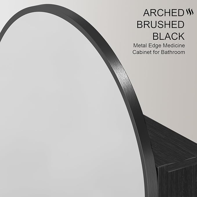 Recessed Medicine Cabinet with Mirror,Black Arched Medicine Cabinet,Arch Bathromm Medicine Cabinet Recessed,Metal Edge Bathroom Mirror with Storage,Surface Mount Mirrored Cabinets 16x31