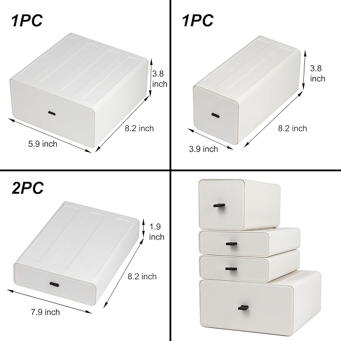 White Desk Organizer with Drawers, Dresser Desktop Makeup Nightstand Organizer, Storage Drawer for Small Spaces Pens Stationary Cosmetic Junk, Office Supplies and Accessories (4-Drawer)