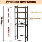 4-Tier Over-The-Toilet Storage Rack, Bathroom Organizer Shelf Over Toilet with Adjustable Shelf, Freestanding Space Saver Bathroom Shelves Above Toilet for Room (Black-Round)