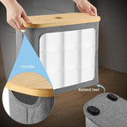 Toilet Paper Storage Holder with Lid, Freestanding Toilet Paper Basket Stand for 9 to 12 Rolls, Bathroom Storage Organizer with Bamboo Lid(Grey)