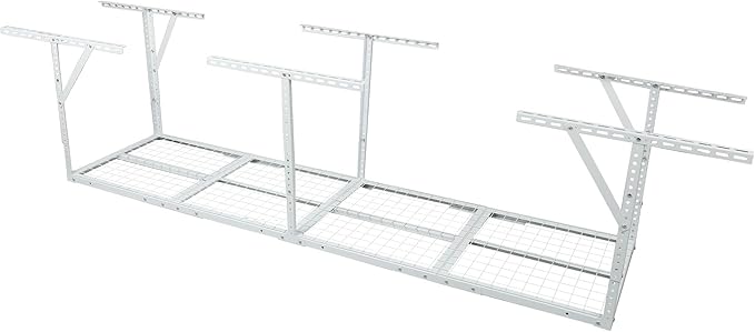 2 X 8 FT Garage Ceiling Storage Racks, Heavy Duty Overhead Garage Storages Rack with Adjustable Hight, Metal Hanging Garages Storage Rack with Support Rod, 22''- 40" Adjustable, 450 LBS (White, 2x8FT)