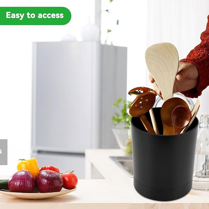 Cyrank Kitchen Utensil Holder, 360° Rotating Utensil Organizer Utensil Caddy Utensil Crocks for Kitchen Countertop(Black)