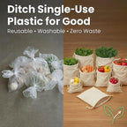 100% Reusable Cotton Produce & Bread Storage Bags, Pack of 6 (2 L, 2 M, 2 S), Breathable Muslin, Vegetable, Fruit Bags with Drawstring | Eco-Friendly Fridge & Kitchen Storage | Reusable, Eco-Friendly | Pure Cotton Material, Breathable Material, Reusabl...