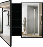 Medicine Cabinet with Aluminum Framed Mirror,36"x32" Surface Mount or Recessed Mount Bathroom Vanity Mirror,Single Door Bathroom Mirror with Storage Cabinet