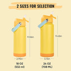 24oz Insulated Stainless Steel Water Bottle, Wide Mouth Double Wall Vacuum, Silicone Straw, Sweat & Leak Proof, BPA Free Insulated Water Flask for Travel, Keep Cold 24h Hot 12h, Lemon