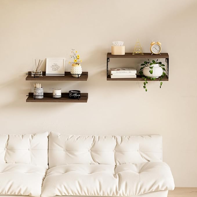 Floating Shelves for Wall, Floating Shelf for Bathroom Set of 3, Floating Shelf for Wall with Toilet Paper Holder for Bathroom, Bedroom, Living Room, Kitchen, Office (Brown)