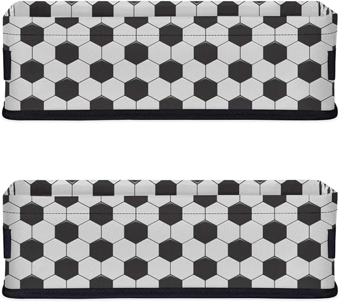 Soccer Small Bathroom Basket Toilet Tank Topper Paper Basket, Sport Themed Soccer Fabric Storage Organizer Bin Small Baskets Decor for Bathroom Counter, Shelf, 2 Pack
