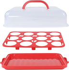 Cake Carrier with Lid, Cake Holder Cupcake Container for 12 Cupcakes 2 in 1 Portable Dessert Container for Pie Muffin Cobbler (Red)