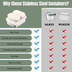Leak Proof Stainless Steel Lunch Box Containers, 27 OZ , Stainless Steel Bento Box , Metal Lunch Box, Sandwich & Snack Containers , SIlicone Lids , Korean Style,Small Vanilla ( 1 x 27oz + 2 x 6.5 OZ )