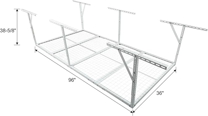 Overhead Garage Storage Rack, Heavy Duty Metal Ceiling Storage System, Adjustable 22"-40" Dropdown, 400/600 LBS Capacity, Maximize Vertical Storage for Garage/Workshop, (White, 3x8FT)