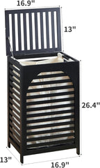Laundry Hamper with Lid,Bamboo Large Waterproof Clothes Laundry Basket,Removable Washing Bags with Handles,clothes basket (Black)