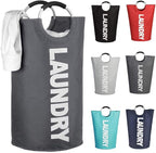 Mziart Thicken Laundry Hamper Tote with Alloy Handles, Heavy Duty and Durable Canvas Clothes Storage Bag Washing Bag, Collapsible and Self Standing as Laundry Basket (Dark Grey)