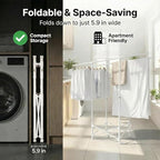 Clothes Drying Rack, Double Rod Extendable 33.1–56.7 Inches, No Assembly & Foldable Clothing Rack for Hanging Clothes with Wheels, for Indoor Outdoor Laundry Room Organization, White