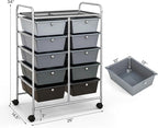 Giantex 10 Drawers Rolling Cart, Classroom Organizers, Storage Cart with Wheels, for Teacher Office Home School Supplies Tool Craft Art Paper, Black Gradient