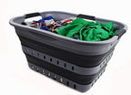 SAMMART 30L (8 Gallon) Collapsible 3 Handled Plastic Laundry Basket - Foldable Pop Up Storage Container/Organizer - Space Saving Hamper/Basket (Grey/Black)