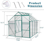 Polycarbonate Greenhouse with Rain Gutter and Roof Vent, Raised Base and Anchor Aluminum Heavy Duty Walk-in Green House, Outdoor Patio Sunroom with Sliding Door (Green, 98.43*74.8*76.77in)