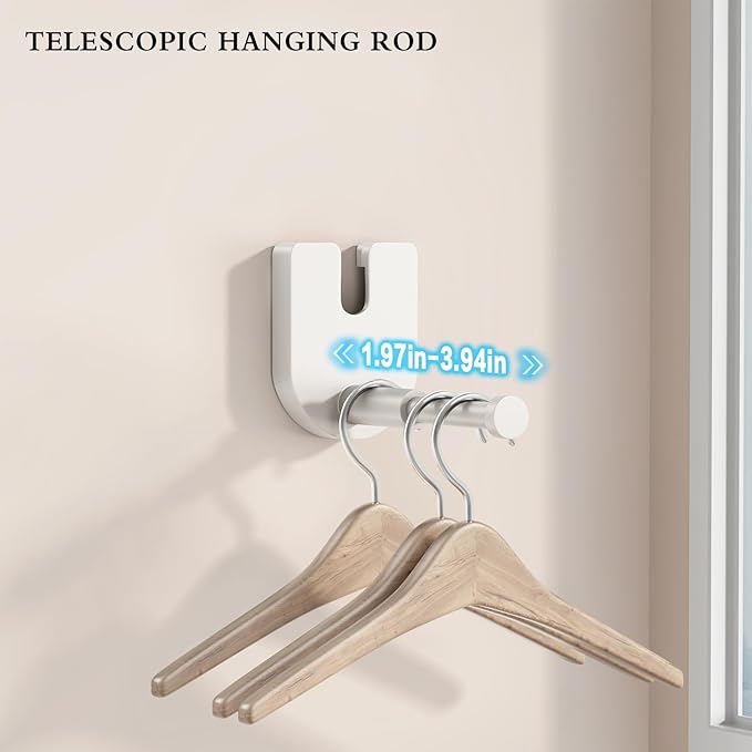 Retractable Clothesline Indoor, Non-Sagging Clothes Line Outdoors,13.7 Ft Heavy Duty Clothesline with Telescopic Hanging Rod, Wall Mounted Space-Saving Laundry Line (White)
