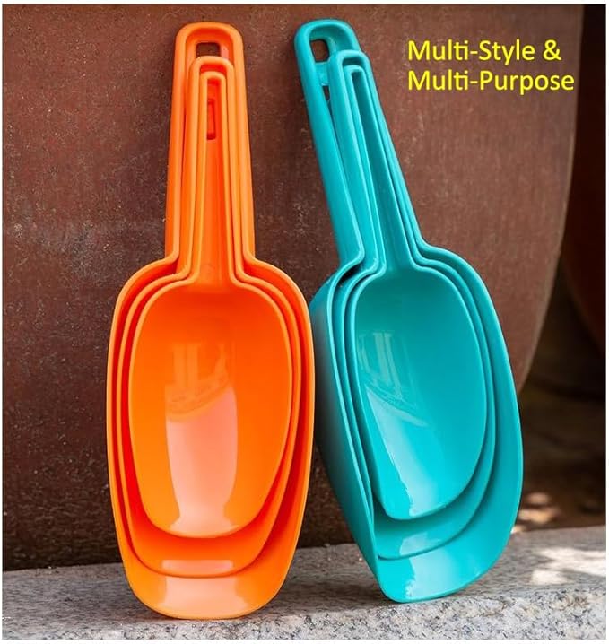 Set of 3 Ice Scoop, Plastic Kitchen Ice Scoop for Canisters or Ice Maker, Food Scoops for Canisters, Freezer, Flour, Dry Foods, Coffee Beans, Pop Corn, Pet Dog Cat Food (Orange)