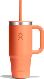 Hydro Flask Travel Tumbler with Handle, Lid and Straw - Insulated Stainless Steel in 24 Oz Nectar Orange