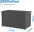 280 Gallon Outdoor Waterproof Resin Storage Deck Box Lockable Outside Bench UV Resistant Bin Patio Porch Furniture Pool Float Garden Tool Cushion Black