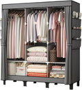 Portable Closet, 51.18" Large Capacity Clothing Storage Organizer with 3 Hanging Rods 6 Shelves 18 Side Pockets, Dustproof Sturdy Wardrobe for Bedroom Dorm Rental Apartment (Grey, Large)