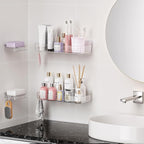 Sotfamily Clear Shower Caddy, Acrylic Wall Mounted Shower Shelves with Soap Dish & Adhesive Pads for Bathroom Organizers and Storage, No Drill Shower Caddies for Bathroom Decor
