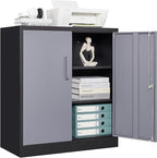 STANI Metal Storage Cabinet with 2 Adjustable Shelves Steel Counter Cabinet with Lockable Doors for Home Office