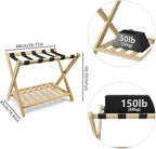 Smuxee Fully Assembled Luggage Rack for Guest Room, Upgraded Bamboo Foldable Suitcase Stand with 5 Nylon Straps, Nature Luggage Holder with Shelf for Bedroom Hotel