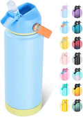 24oz Insulated Stainless Steel Water Bottle, Wide Mouth Double Wall Vacuum, Silicone Straw, Sweat & Leak Proof, BPA Free Insulated Water Flask for Travel, Keep Cold 24h Hot 12h, Cerulean