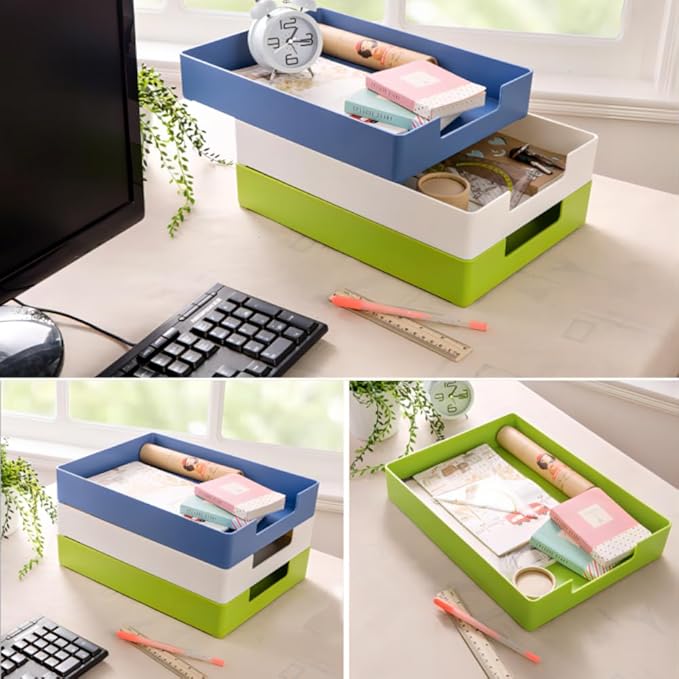 Letter-Size Tray, 2 PCS A4 Plastic Stackable Paper Tray, Desk Drawer Organizer for Office, School, Home Storage (2X Green)