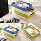 Letter-Size Tray, Desk Drawer Organizer, A4 Plastic Paper Tray for Office, School, Home Storage, and Storage Containers for Gift Wrap, and Crafts (Blue)