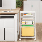 5-Tier Rolling File Cart, Under Desk Storage Organizer with Lockable Wheels & Mesh Sliding Trays, Multi-Functional Mobile Utility Cart for Office, Home, School, White