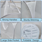 Pop Up Laundry Hamper, Reinforced Mesh Laundry Basket with Handles, Collapsible Clother Hamper with Side Pocket for Home, College Dorm, Travel - White Vertical Storage Basket