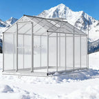 Aluminum Greenhouse with Polycarbonate Panels, Walk-in Garden Greenhouse for Outdoor Plant Growing, Durable Structure for Year-Round Gardening (Silver + Aluminum-1)