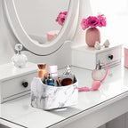 YAPISHI White Marble Leather Remote Control Holder,360 Degree Spinning Desk TV Remote Caddy/Box,Beside Table Organizer for Controller,Media,Makeup, Mobile Phone and Pen/Pencil Stationery Storage