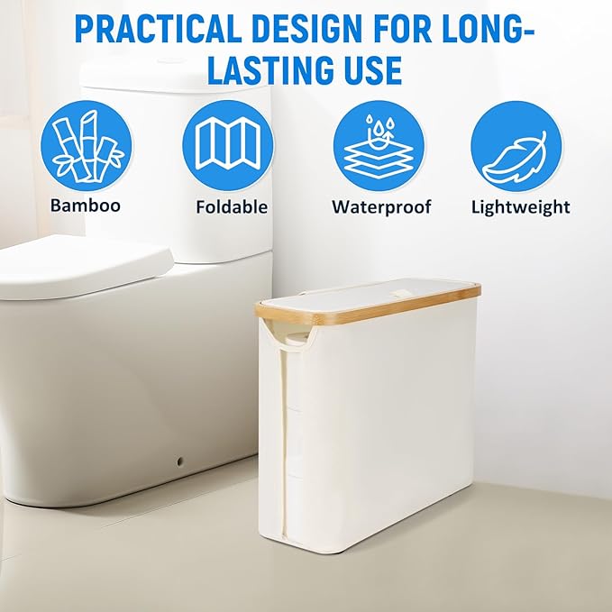 TACGEA Toilet Paper Storage Basket, Toilet Paper Container with Lid, Bathroom Organizer Hold up to 9 Mega Rolls or 12 Regular Rolls, Beige