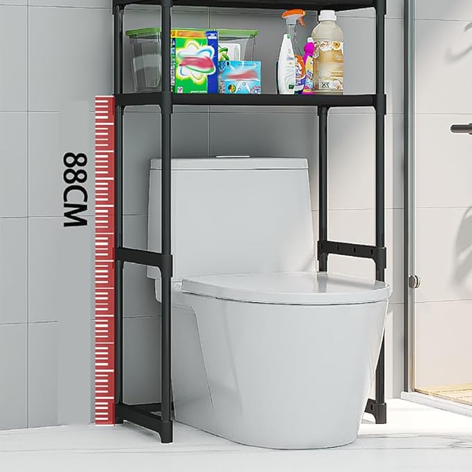 3 Tier Bathroom Over Toilet Organizer Rack, Over The Toilet Storage Rack, Space Saver Carbon Steel Bathroom Shelves, Freestanding Bathrooms Shelves for Restroom Laundry Balcony, White