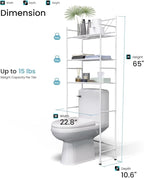 Home Zone Living Over-The-Toilet Bathroom Storage Organizer with 3-Tier Shelves and Adjustable Feet, Freestanding Steel Frame Design, White
