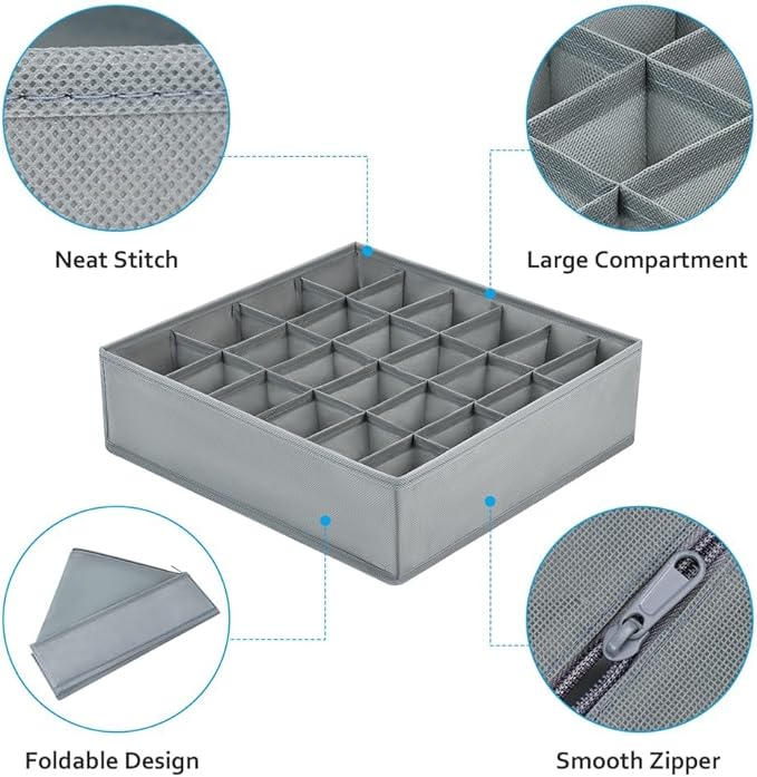 Drawer Organizer Clothes - Foldable Underwear Organizer and Sock Organizer, Bra organizer Fabric Dresser Drawer Organizer Divider for Socks, Bra, Underwear, Tie, 12 Pack, Grey