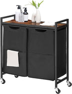 HOOBRO Laundry Hamper, Laundry Sorter 2 Section, 2 × 13 Gal (49.5L), Laundry Basket with Wheels, Rolling Cart, Pull-Out and Removable Oxford Fabric Bags, Rustic Brown and Black BF72XY01
