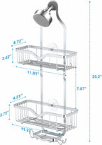 Kadolina Shower Caddy Hanging, Bathroom Shower Rack, Bathroom Organizer with Soap Dish, Over The Showerhead Caddy with Hooks for Razor/Sponge, Bright Silver (Assembly Required)
