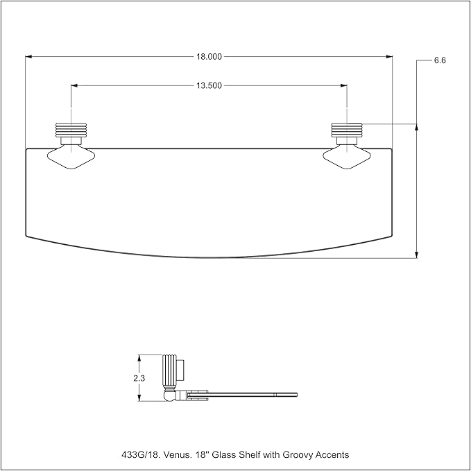 Allied Brass 433G/18-FTB Venus Collection 18 Inch Glass Shelf with Grooved Accents, Flat Troll Blue