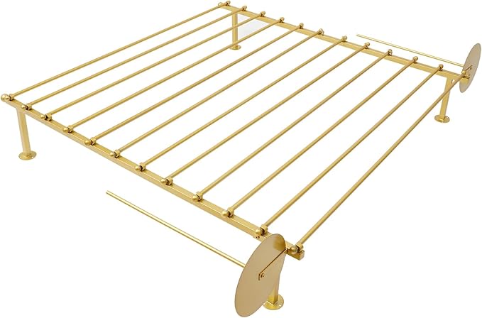 Heavy Duty Iron Ribbon Organizer Rack Wall Mounted, 12-Rod Modern Metal Craft Organizer for Ribbons, Wrapping Paper, Vinyl Rolls, Space Saving Storage Rack for Florist, Home (Gold)