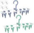 Aolloa Clothes Drying Hanger with 12 Clips, 2 Pack Folding Portable Hanging Drying Rack,Drip Foldable Hanging Rack, 360° Rotatable Hook for Drying Towels Bras Baby Clothes Gloves Plastic(Blue&Green)