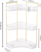 3-Tier Corner Bathroom Organizer Countertop with Hooks, Bathroom Sink Corner Vanity Storage for Makeup, Skincare and Perfume (White Gold)