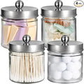 SheeChung Bathroom Organizers and Storage - 4Pack Qtip Holders Bathroom Canister Apothecary Jars for Cotton Swabs, Rounds, Balls, Qtips,Makeup Sponges, Flossers,Bath Salts - Brushed Nickel
